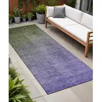 Photo of 8' Runner Olive Green and Purple Ombre Washable Non Skid Indoor Outdoor Runner Rug