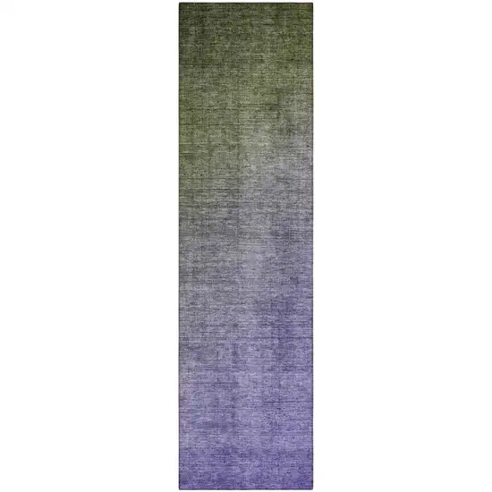 Olive Green and Purple Ombre Washable Non Skid Indoor Outdoor Runner Rug Photo 2