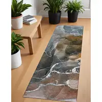 Photo of 8' Runner Orange Abstract Washable Non Skid Indoor Outdoor Runner Rug