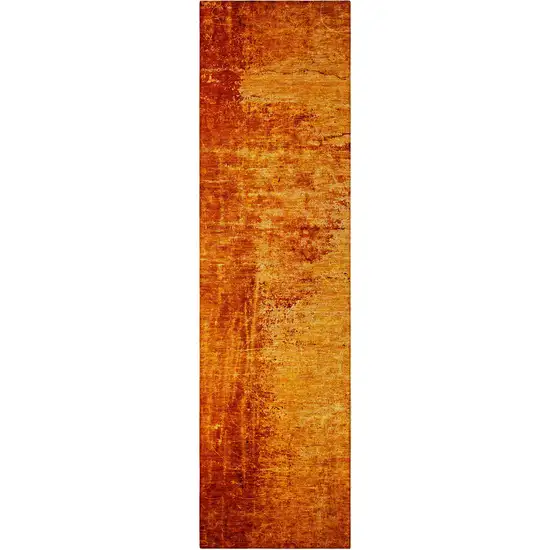 8' Runner Orange Abstract Washable Non Skid Indoor Outdoor Runner Rug Photo 4