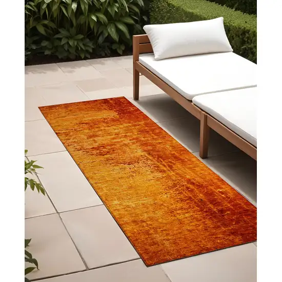 8' Runner Orange Abstract Washable Non Skid Indoor Outdoor Runner Rug Photo 1