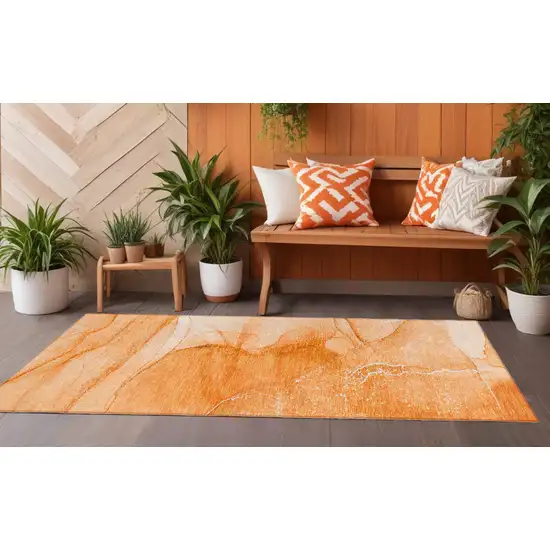 Orange Abstract Washable Non Skid Indoor Outdoor Runner Rug Photo 1