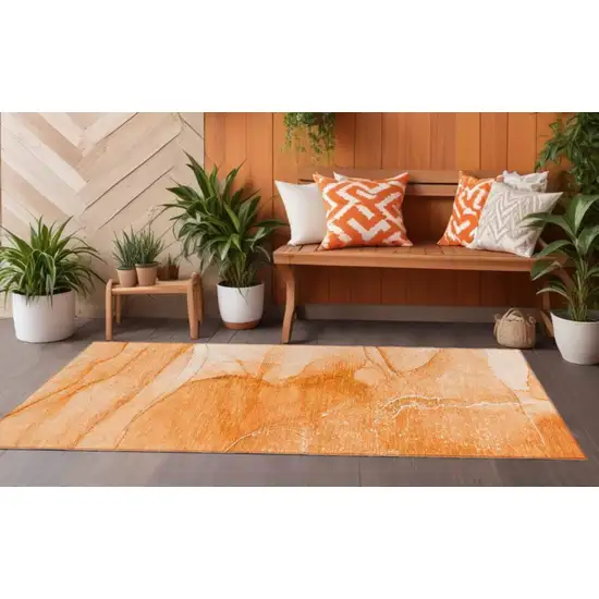 8' Orange Abstract Washable Non Skid Indoor Outdoor Runner Rug Photo 1