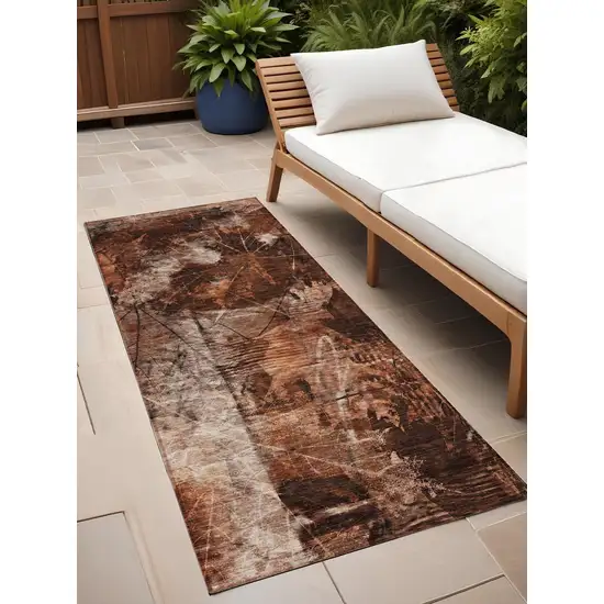 Orange Floral Washable Non Skid Indoor Outdoor Runner Rug Photo 1