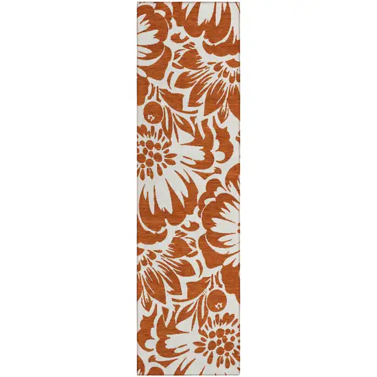 Rust and Ivory Floral Washable Non Skid Indoor Outdoor Runner Rug Photo 2