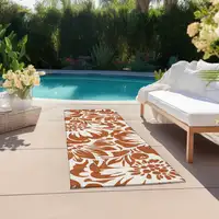 Photo of 8' Runner Orange Floral Washable Non Skid Runner Rug With UV Protection