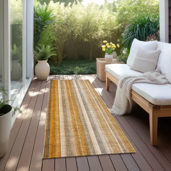 Orange Ivory and Gray Striped Washable Non Skid Indoor Outdoor Runner Rug Photo 6