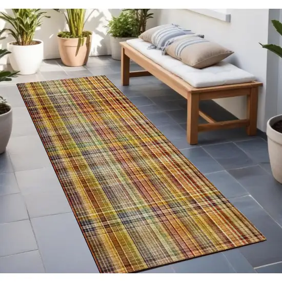 8' Runner Orange Plaid Washable Non Skid Indoor Outdoor Runner Rug Photo 1