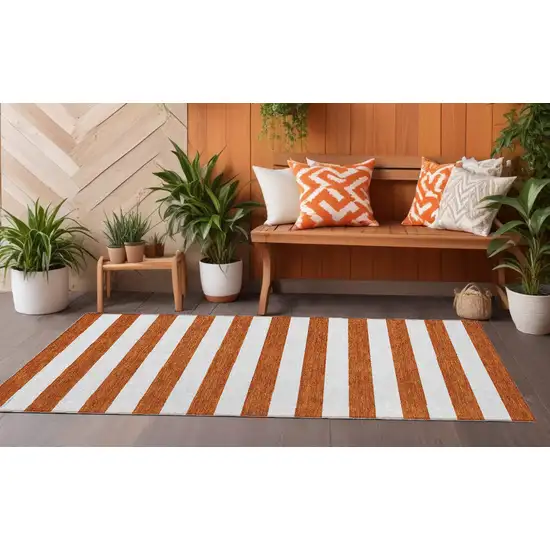 8' Runner Orange Striped Washable Non Skid Indoor Outdoor Runner Rug Photo 1