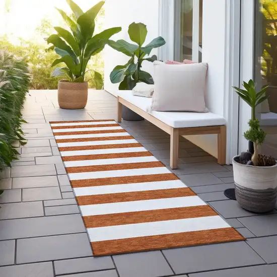 8' Runner Orange Striped Washable Non Skid Indoor Outdoor Runner Rug Photo 8