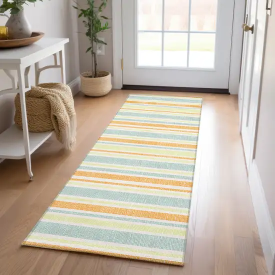 8' Runner Orange Striped Washable Non Skid Indoor Outdoor Runner Rug Photo 8