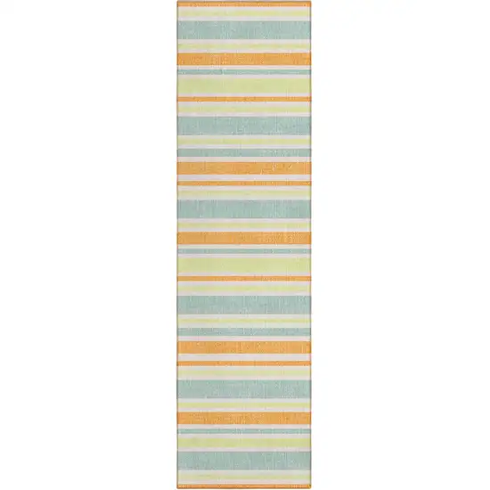 Orange Green and Blue Striped Washable Non Skid Indoor Outdoor Area Rug Photo 2