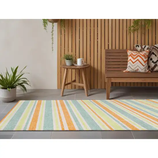 Orange Green and Blue Striped Washable Non Skid Indoor Outdoor Area Rug Photo 1