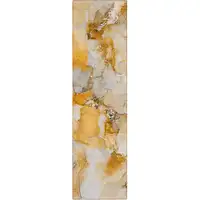 Photo of 8' Runner Orange and Ivory Abstract Washable Non Skid Indoor Outdoor Runner Rug