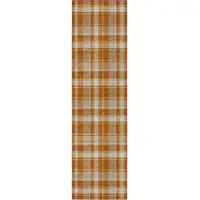 Photo of 8' Runner Orange and Ivory Plaid Washable Non Skid Indoor Outdoor Runner Rug