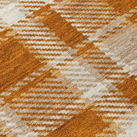 8' Runner Orange and Ivory Plaid Washable Non Skid Indoor Outdoor Runner Rug Photo 7