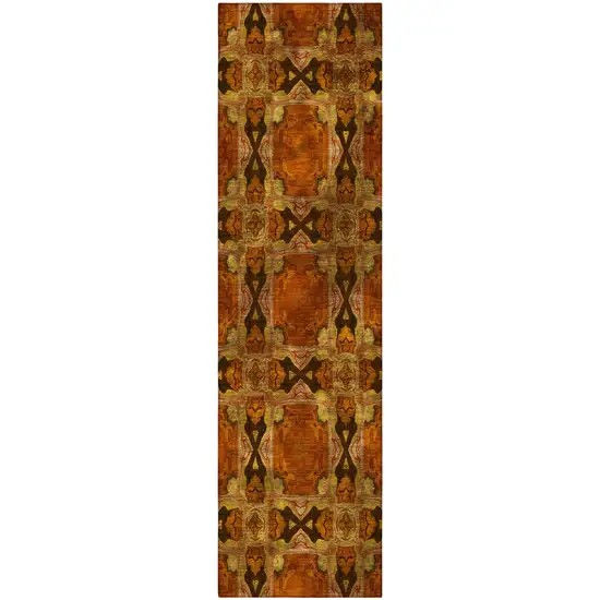 Orange and Rust Floral Medallion Washable Non Skid Indoor Outdoor Runner Rug Photo 5