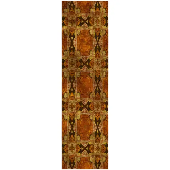 8' Runner Orange and Rust Floral Medallion Washable Non Skid Indoor Outdoor Runner Rug Photo 2