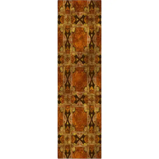 8' Runner Orange and Rust Floral Medallion Washable Non Skid Indoor Outdoor Runner Rug Photo 4