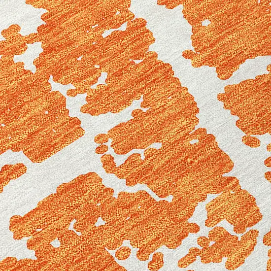 8' Runner Orange and White Abstract Washable Non Skid Indoor Outdoor Runner Rug Photo 7