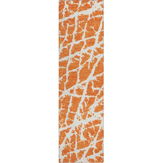 8' Runner Orange and White Abstract Washable Non Skid Indoor Outdoor Runner Rug Photo 2