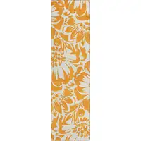 Photo of 8' Runner Orange and White Floral Washable Non Skid Indoor Outdoor Runner Rug