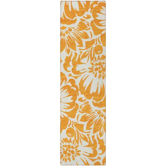 Orange and White Floral Washable Non Skid Indoor Outdoor Runner Rug Photo 4