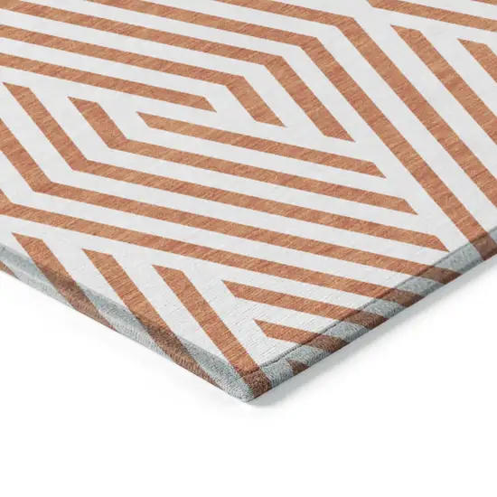 8' Runner Orange and White Geometric Washable Non Skid Indoor Outdoor Runner Rug Photo 5