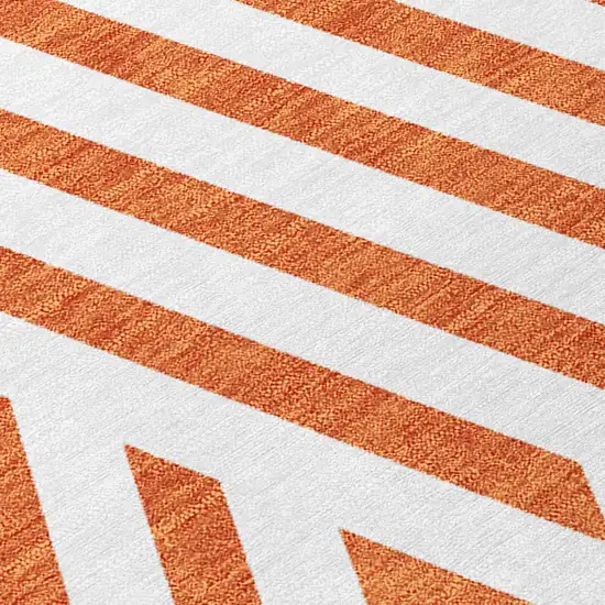 8' Runner Orange and White Geometric Washable Non Skid Indoor Outdoor Runner Rug Photo 9