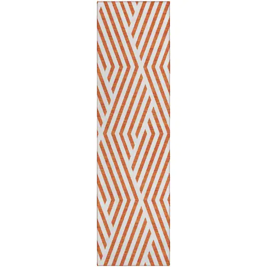 Orange and White Geometric Washable Non Skid Indoor Outdoor Runner Rug Photo 2