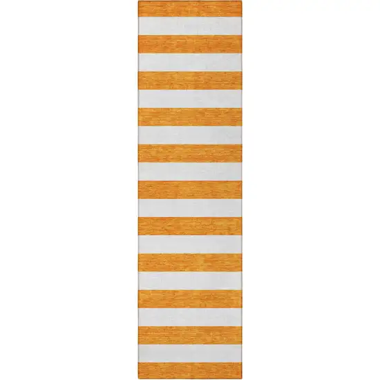 Orange and White Striped Washable Indoor Outdoor Runner Rug Photo 3