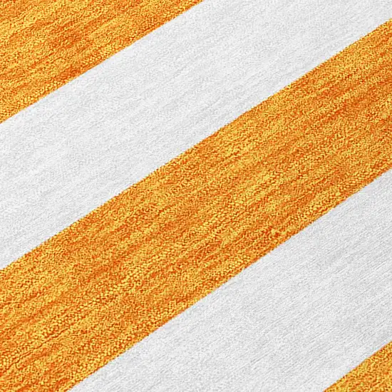 Orange and White Striped Washable Indoor Outdoor Runner Rug Photo 9