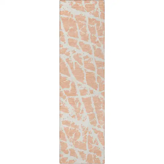 8' Runner Peach and Ivory Abstract Washable Non Skid Indoor Outdoor Runner Rug Photo 5