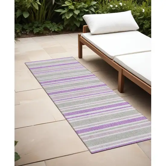 Purple Gray and White Striped Washable Non Skid Indoor Outdoor Area Rug Photo 1