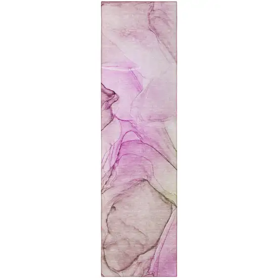 Pink Abstract Washable Non Skid Indoor Outdoor Runner Rug Photo 4