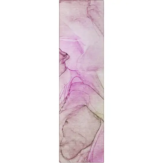 Pink Abstract Washable Non Skid Indoor Outdoor Runner Rug Photo 5