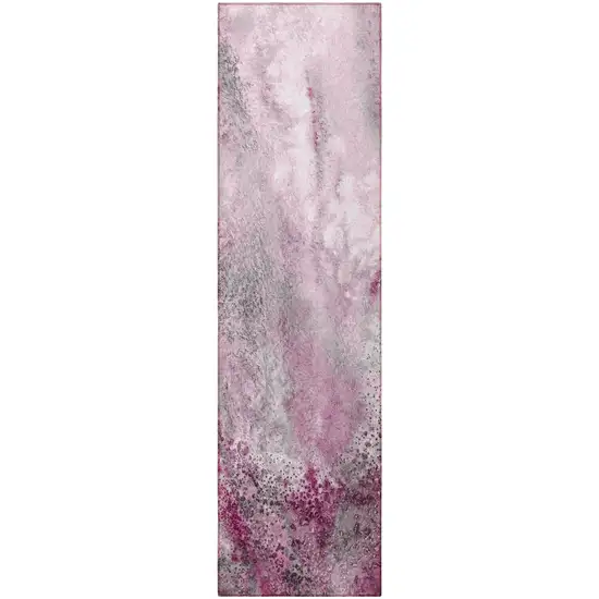 Pink Abstract Washable Non Skid Indoor Outdoor Runner Rug Photo 5