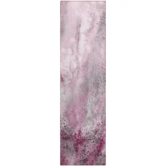 Pink Abstract Washable Non Skid Indoor Outdoor Runner Rug Photo 2