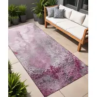 Photo of 8' Runner Pink Abstract Washable Non Skid Indoor Outdoor Runner Rug