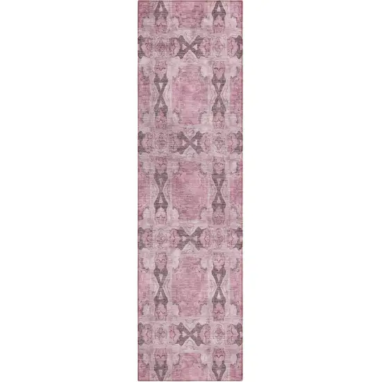 8' Runner Pink Floral Medallion Washable Non Skid Indoor Outdoor Runner Rug Photo 2