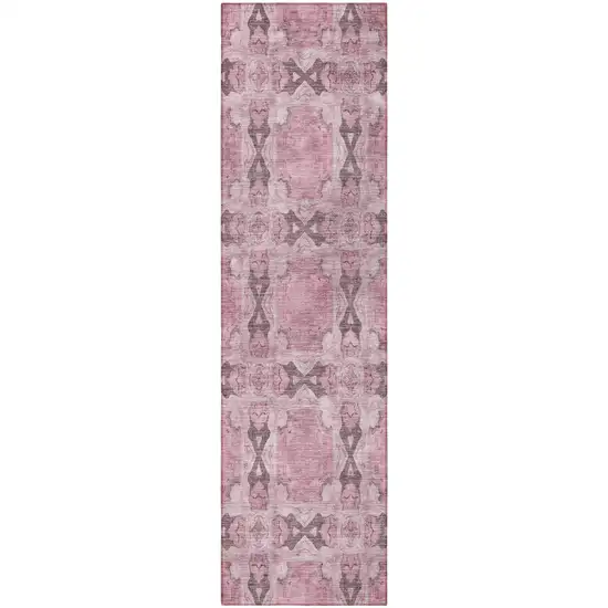 Pink Floral Medallion Washable Non Skid Indoor Outdoor Runner Rug Photo 4