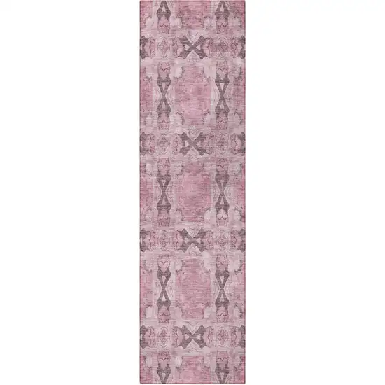 8' Runner Pink Floral Medallion Washable Non Skid Indoor Outdoor Runner Rug Photo 5