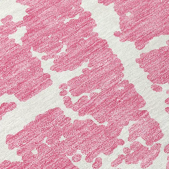 Pink and Ivory Abstract Washable Non Skid Indoor Outdoor Runner Rug Photo 8