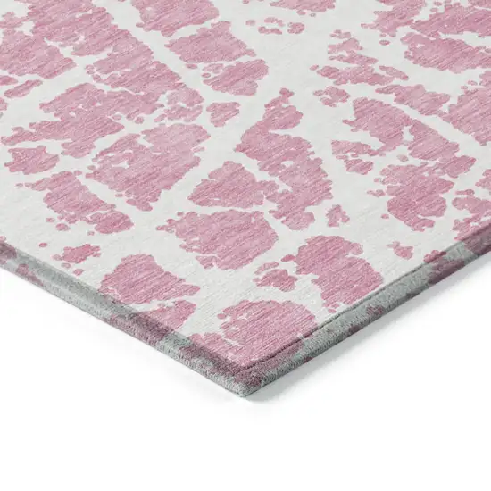 Pink and Ivory Abstract Washable Non Skid Indoor Outdoor Runner Rug Photo 7