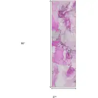 Photo of 8' Runner Pink and Ivory Abstract Washable Non Skid Indoor Outdoor Runner Rug