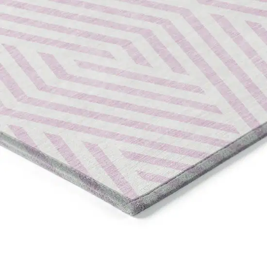 Pink and White Geometric Washable Non Skid Indoor Outdoor Runner Rug Photo 7