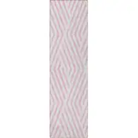 Photo of 8' Runner Pink and White Geometric Washable Non Skid Indoor Outdoor Runner Rug