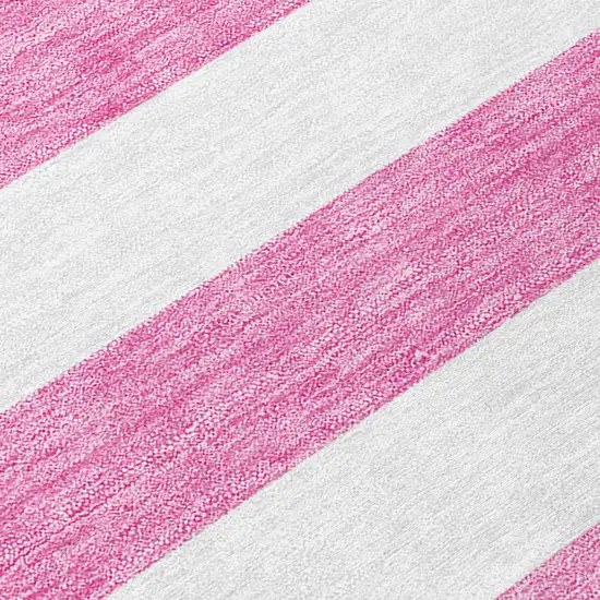 Pink and White Striped Washable Indoor Outdoor Runner Rug Photo 7