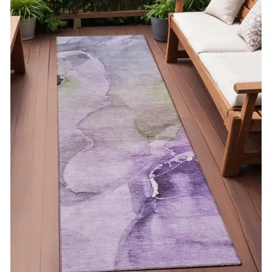 Purple Abstract Washable Indoor Outdoor Runner Rug Photo 1