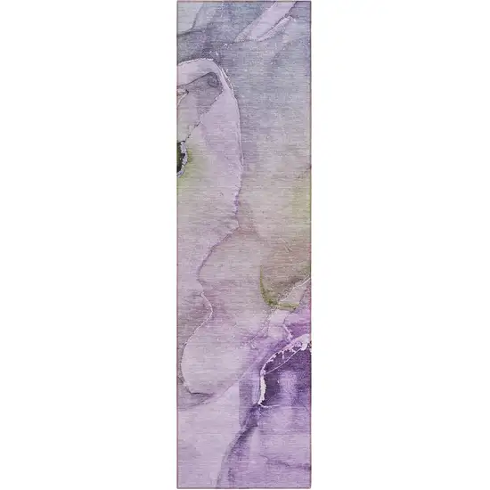 Purple Abstract Washable Indoor Outdoor Runner Rug Photo 2